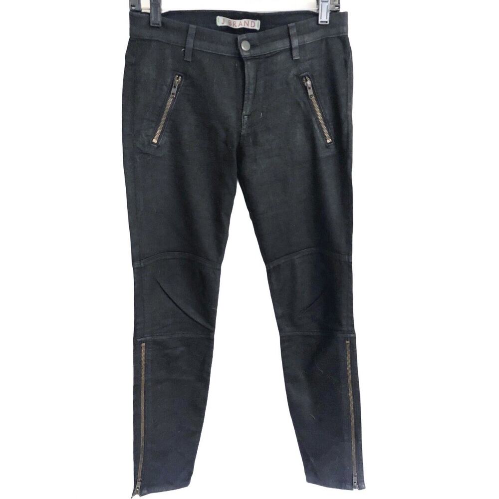 J BRAND Sz 27 Wax Coated Black Moto-Style Skinny Ankle Pants $205 Stealth
